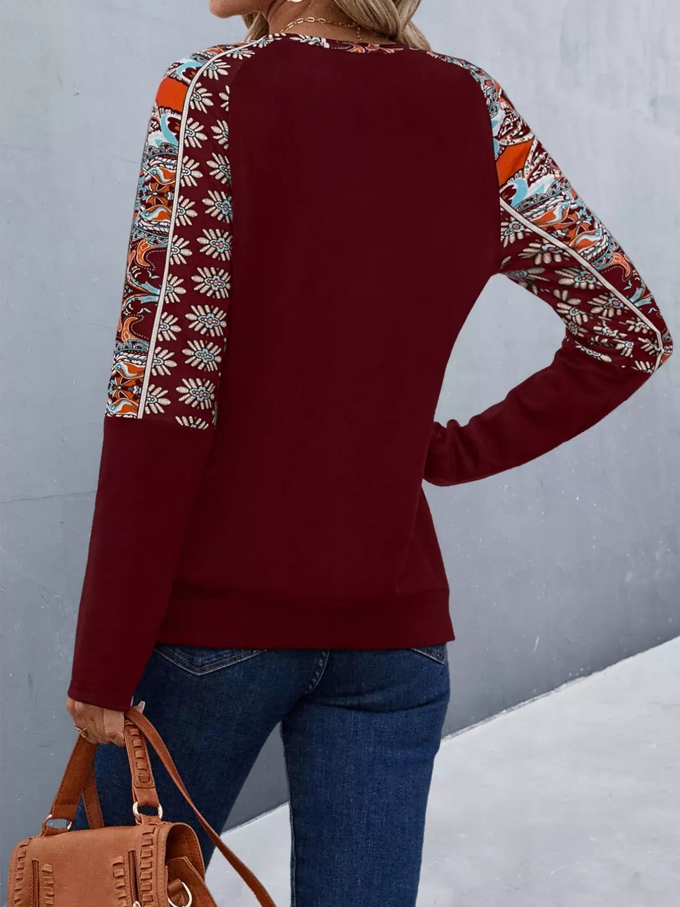 Printed Raglan Sleeve Round Neck T-Shirt - Trendsi - Flyclothing LLC