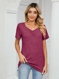 Ruched V-Neck Short Sleeve T-Shirt - Trendsi - Flyclothing LLC