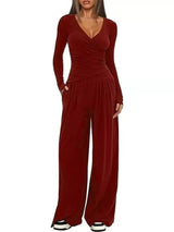 Casual Long Sleeve Top and Wide Leg Pants Set - Trendsi - Flyclothing LLC
