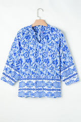 Printed Tie Neck Three-Quarter Sleeve Blouse - Trendsi - Flyclothing LLC