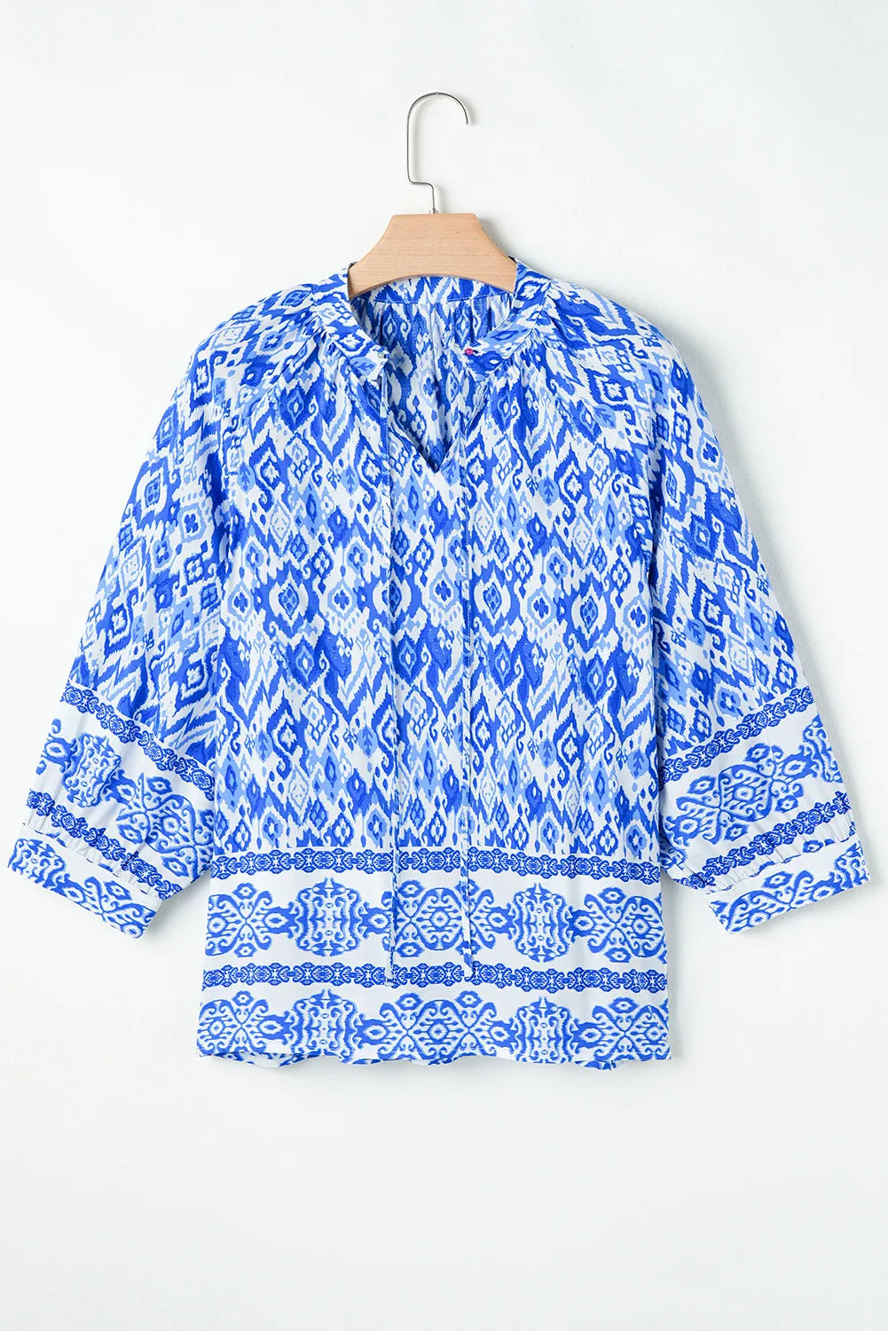 Printed Tie Neck Three-Quarter Sleeve Blouse - Trendsi - Flyclothing LLC