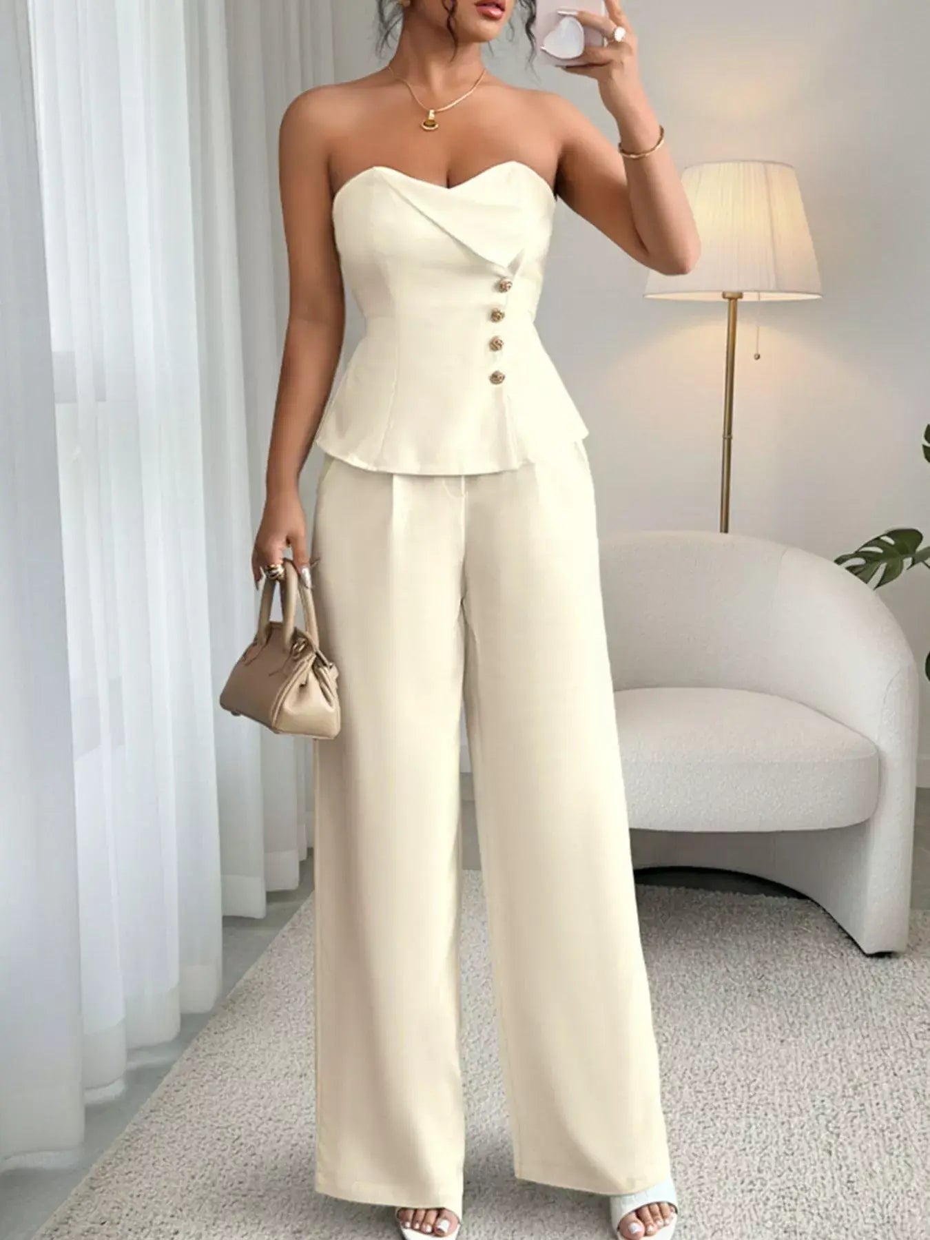 Sweetheart Neck Tube Top and PantsSet - Trendsi - Flyclothing LLC