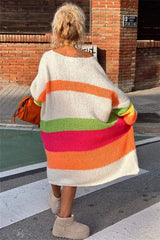Color Block V-Neck Long Sleeve Sweater Dress - Trendsi - Flyclothing LLC