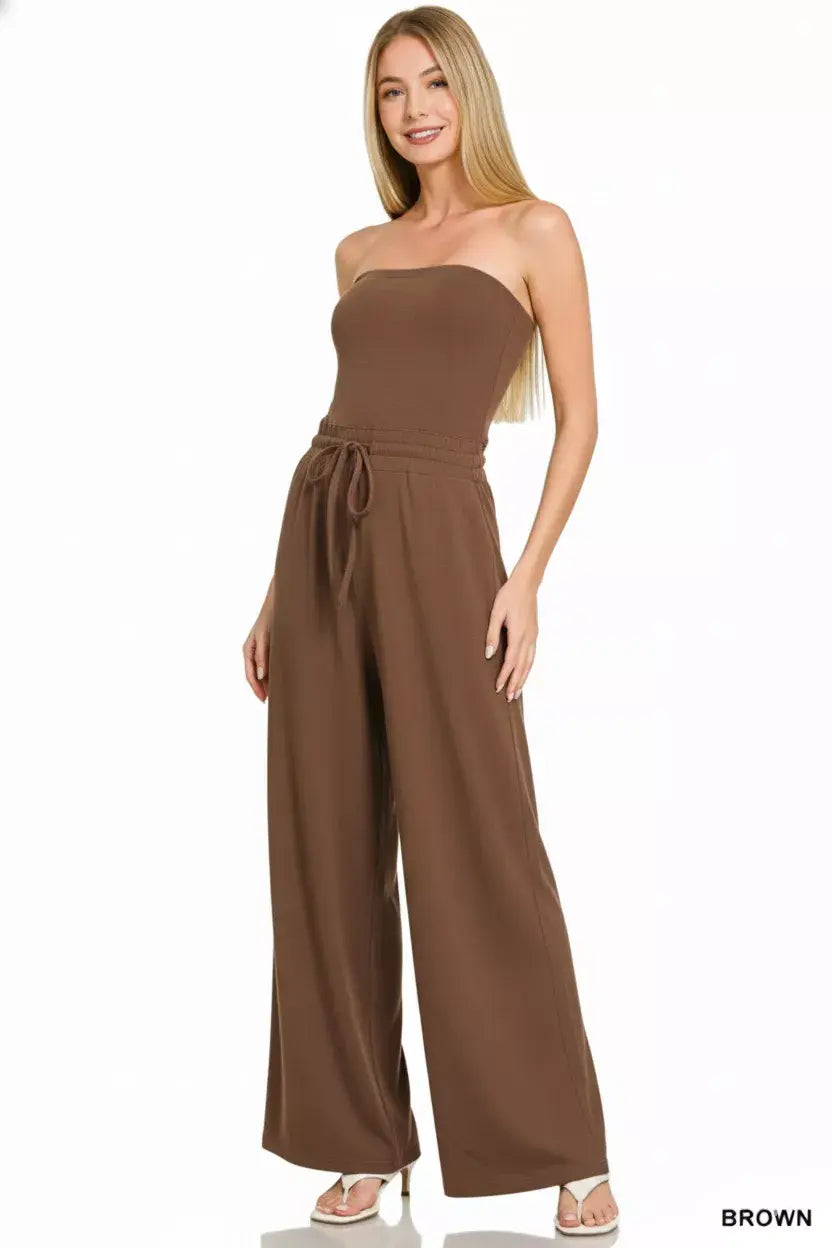 Zenana Tube Top Jumpsuit with Drawstring Waist - Trendsi - Flyclothing LLC