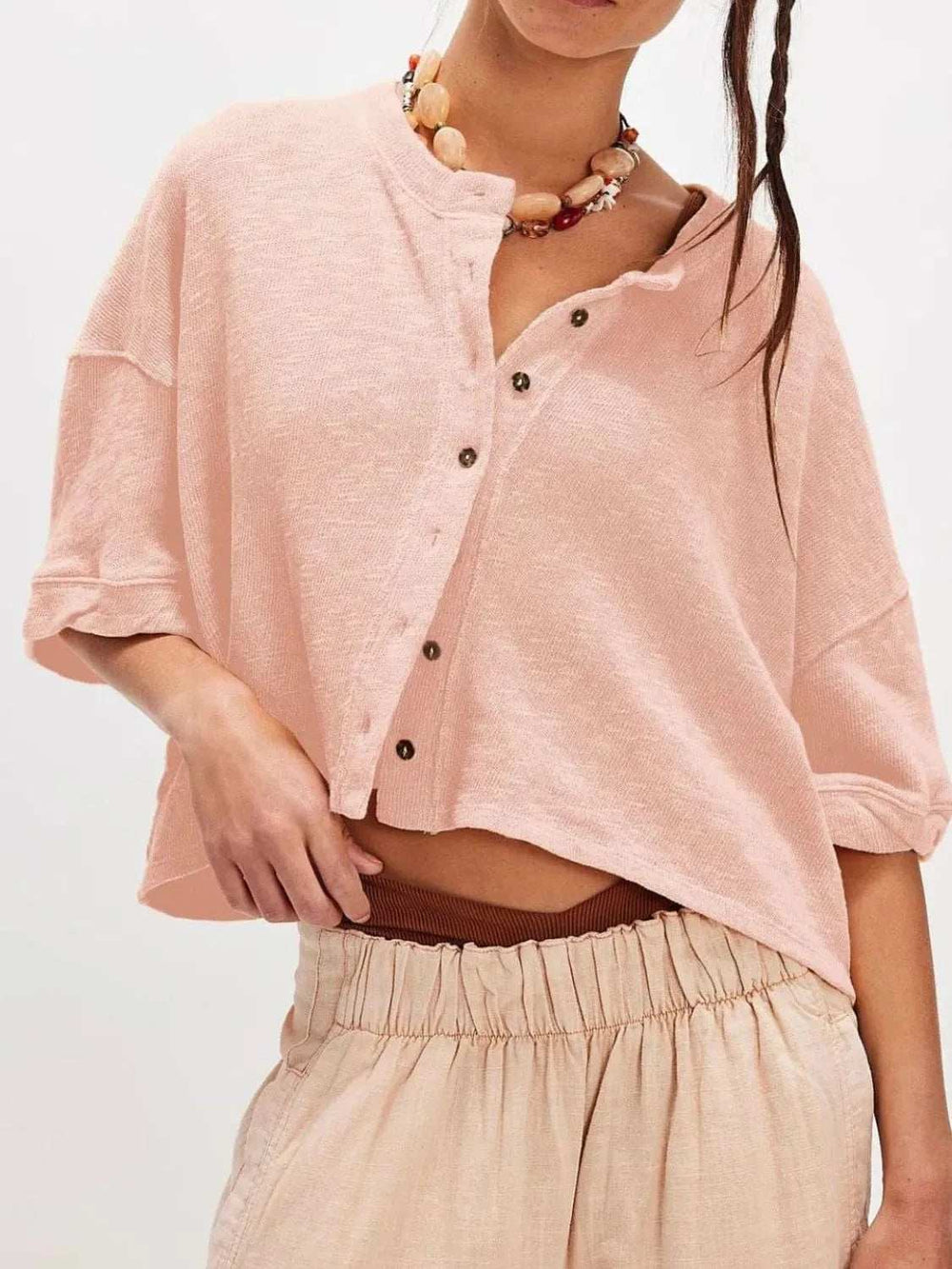 Button Down Half Sleeve Shirt - Trendsi - Flyclothing LLC