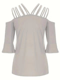 Full Size Cold Shoulder Three-Quarter Sleeve Blouse - Trendsi - Flyclothing LLC