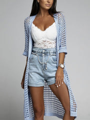 Openwork Open Front Three-Quarter Sleeve Cover Up - Trendsi