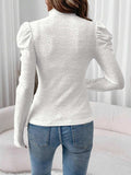 Eyelet Mock Neck Long Sleeve Top - Trendsi - Flyclothing LLC