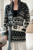 Snowflakes Collared Neck Long Sleeve Cardigan - Trendsi