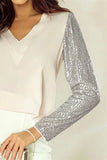 Sequin V-Neck Long Sleeve Blouse - Trendsi - Flyclothing LLC