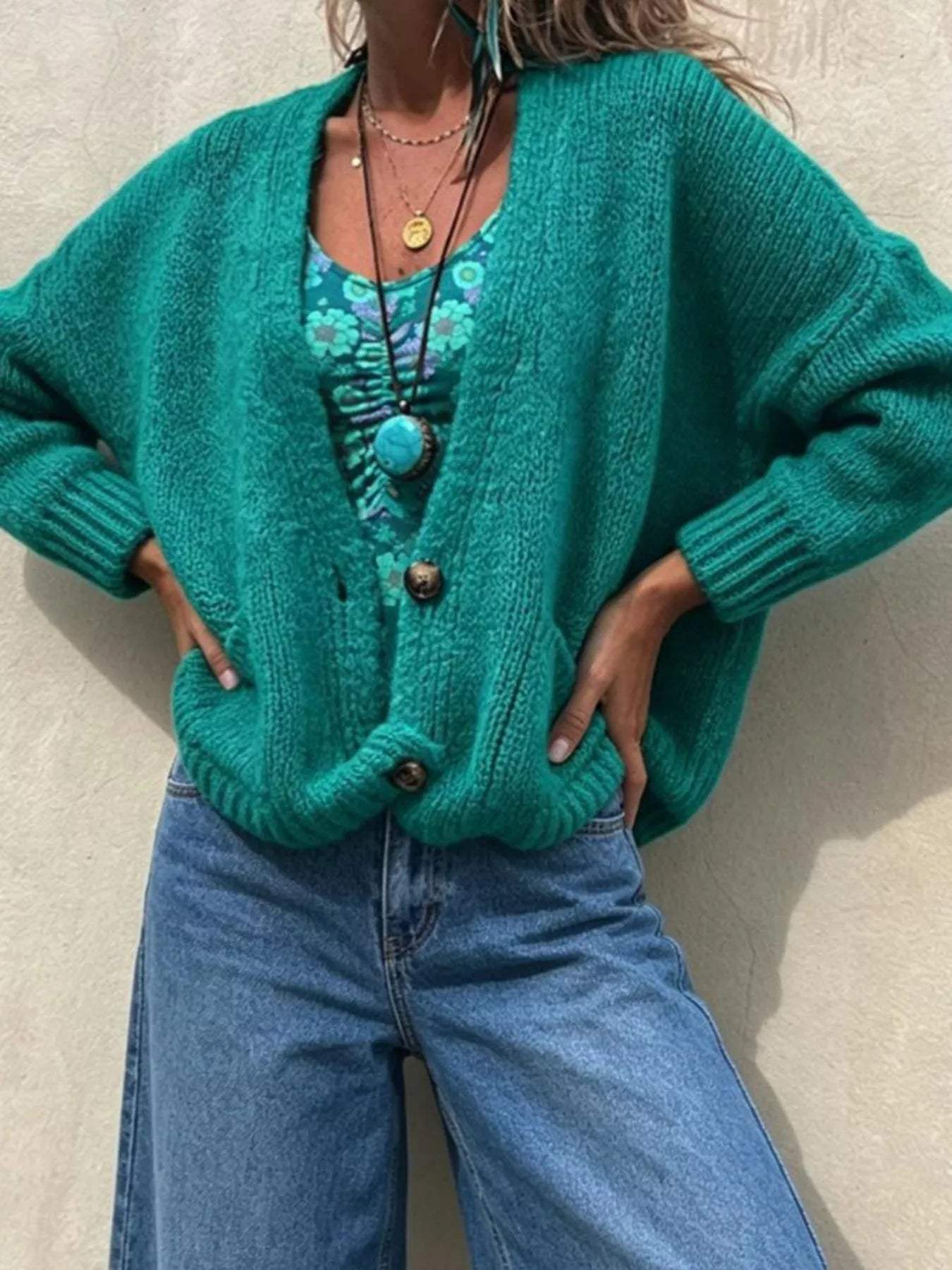 Full Size Chunky Knit Button-Up Cardigan Plus Size - Trendsi - Flyclothing LLC