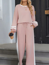 Contrast Trim Round Neck Top and Pants Set - Trendsi - Flyclothing LLC