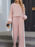 Contrast Trim Round Neck Top and Pants Set - Trendsi - Flyclothing LLC