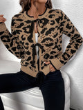 Perfee Tied Leopard Long Sleeve Cardigan - Trendsi