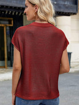 Exposed Seam Round Neck Short Sleeve Sweater - Trendsi - Flyclothing LLC