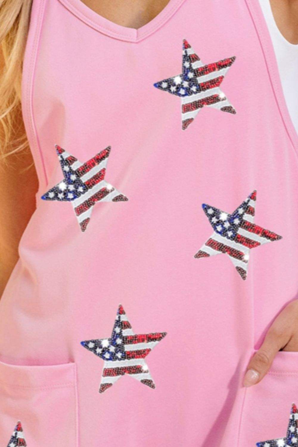 Sequin Pocketed Star V-Neck Romper - Trendsi - Flyclothing LLC