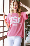 Heimish Full Size USA Graphic Short Sleeve Ribbed Top - Trendsi