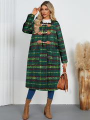 Plaid Long Sleeve Hooded Coat with Pockets - Trendsi