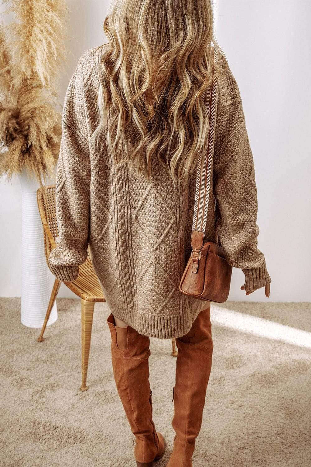Cable-Knit Round Neck Sweater Dress - Trendsi - Flyclothing LLC