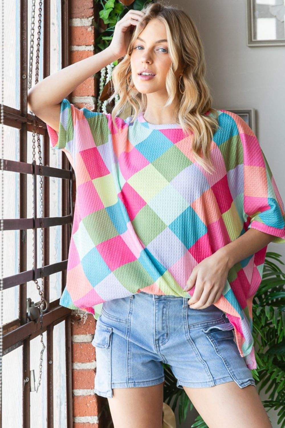 HOPELY Color Block Waffle Oversized T-Shirt - Trendsi - Flyclothing LLC