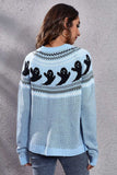 Ghost Pattern Round Neck Long Sleeve Sweater - Trendsi - Flyclothing LLC