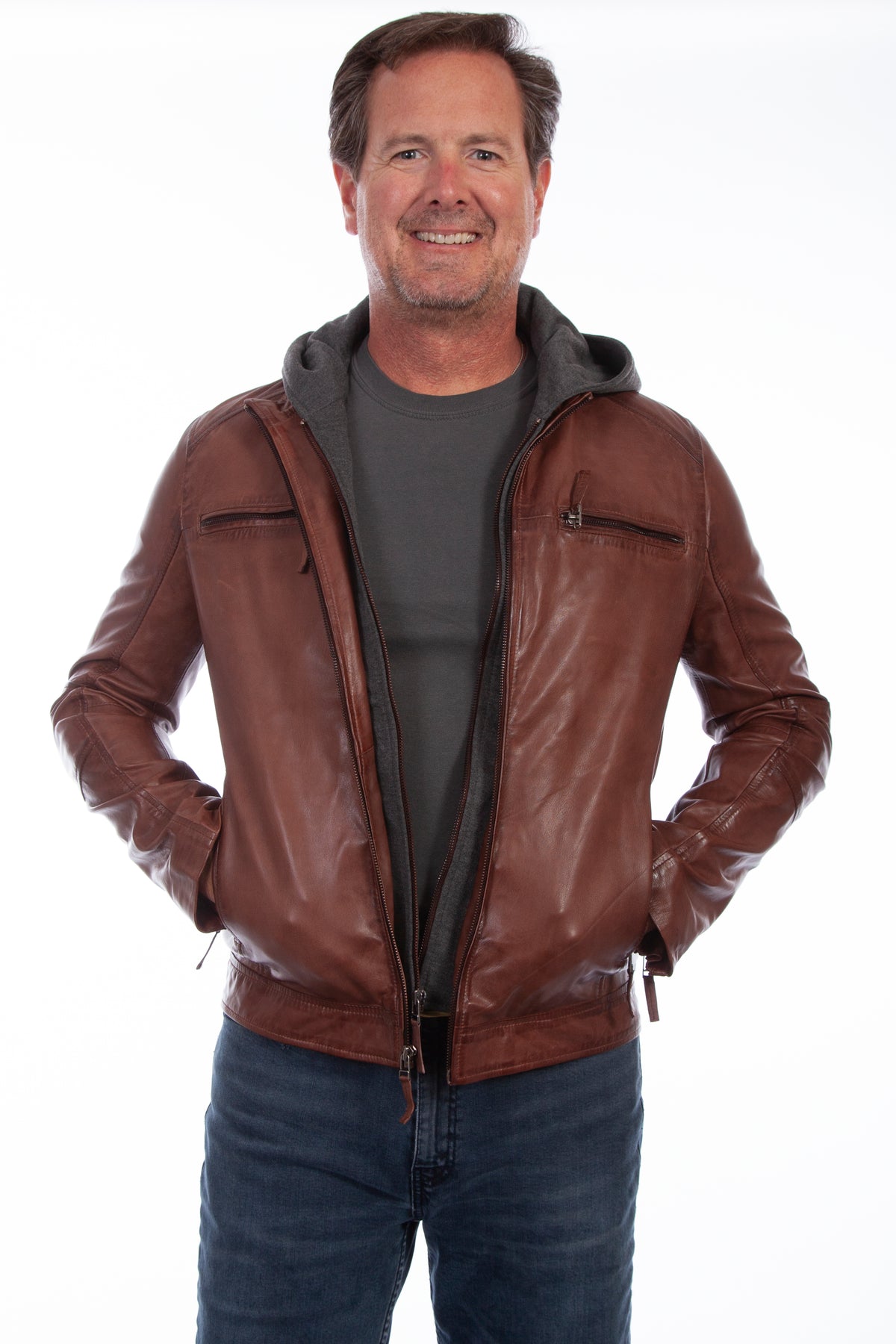Scully 100% Leather Soft Lamb Zip Front W/Hood 1056