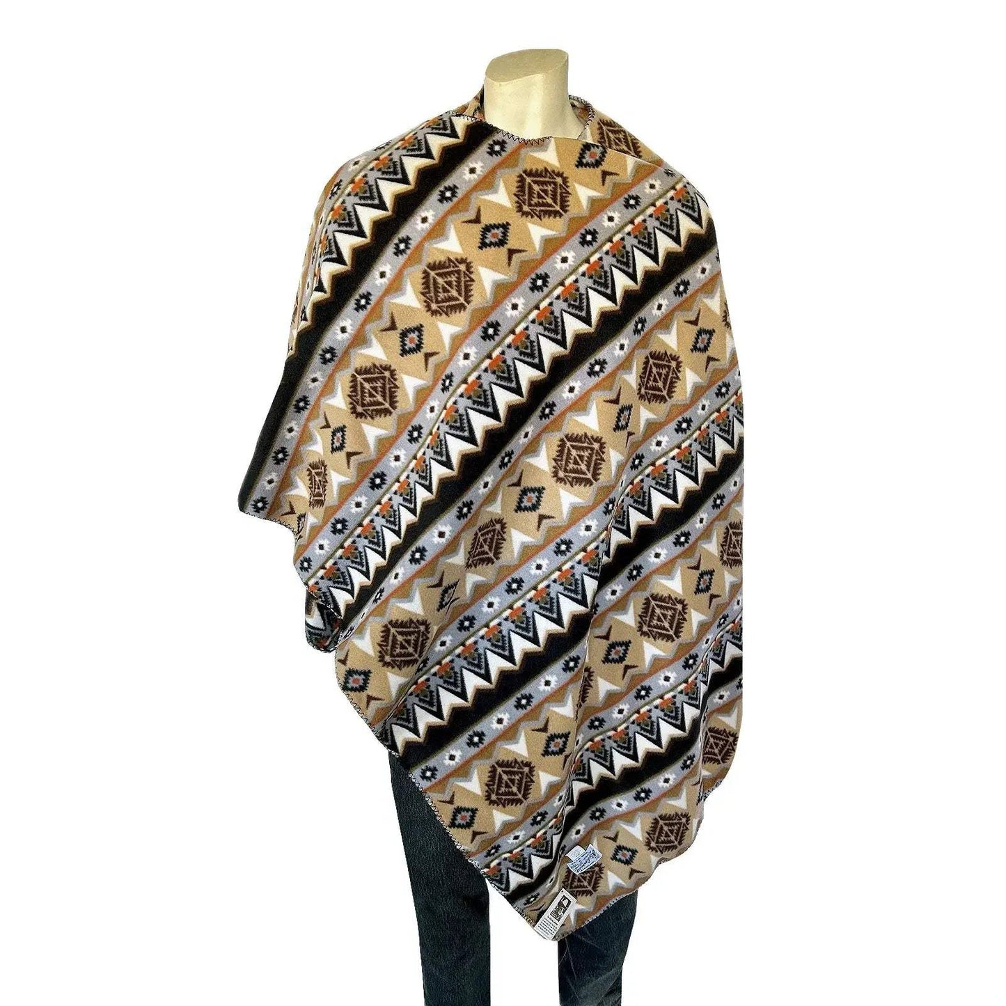 Rockmount Ranch Wear native pattern fleece western poncho in tan black - Rockmount Clothing - Flyclothing LLC