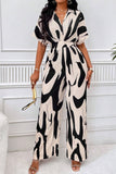 Printed V-Neck Short Sleeve Wide Leg Jumpsuit - Trendsi