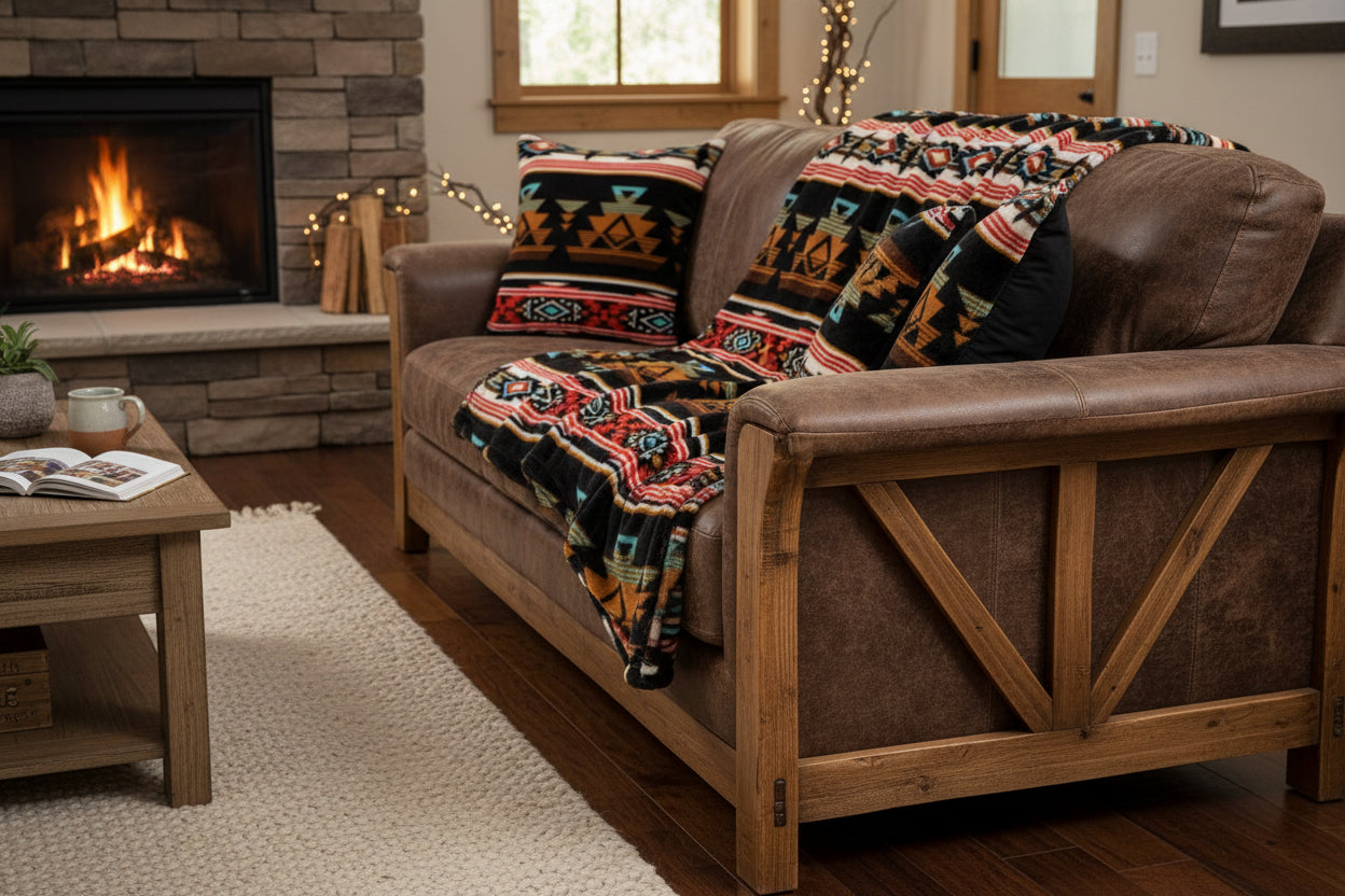 Rockmount Ranch Wear Native Pattern Fleece Western Blanket in Rust & Black - Rockmount Clothing - Flyclothing LLC