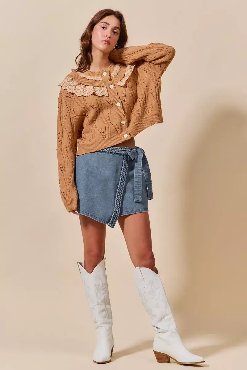 SO ME Wrap Braided Trimmed Denim Skort - Trendsi - Flyclothing LLC