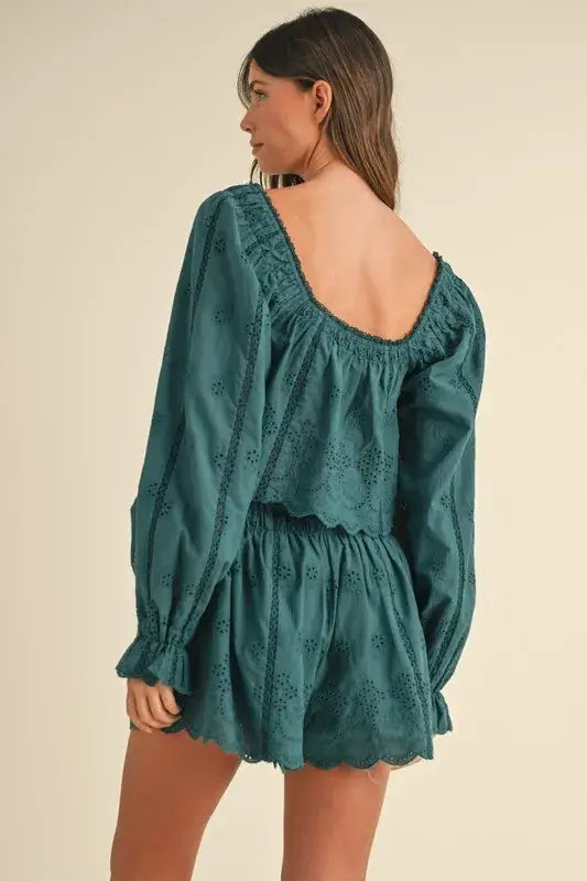 MABLE Embroidered Scalloped Lace Top and Short Set - Trendsi - Flyclothing LLC