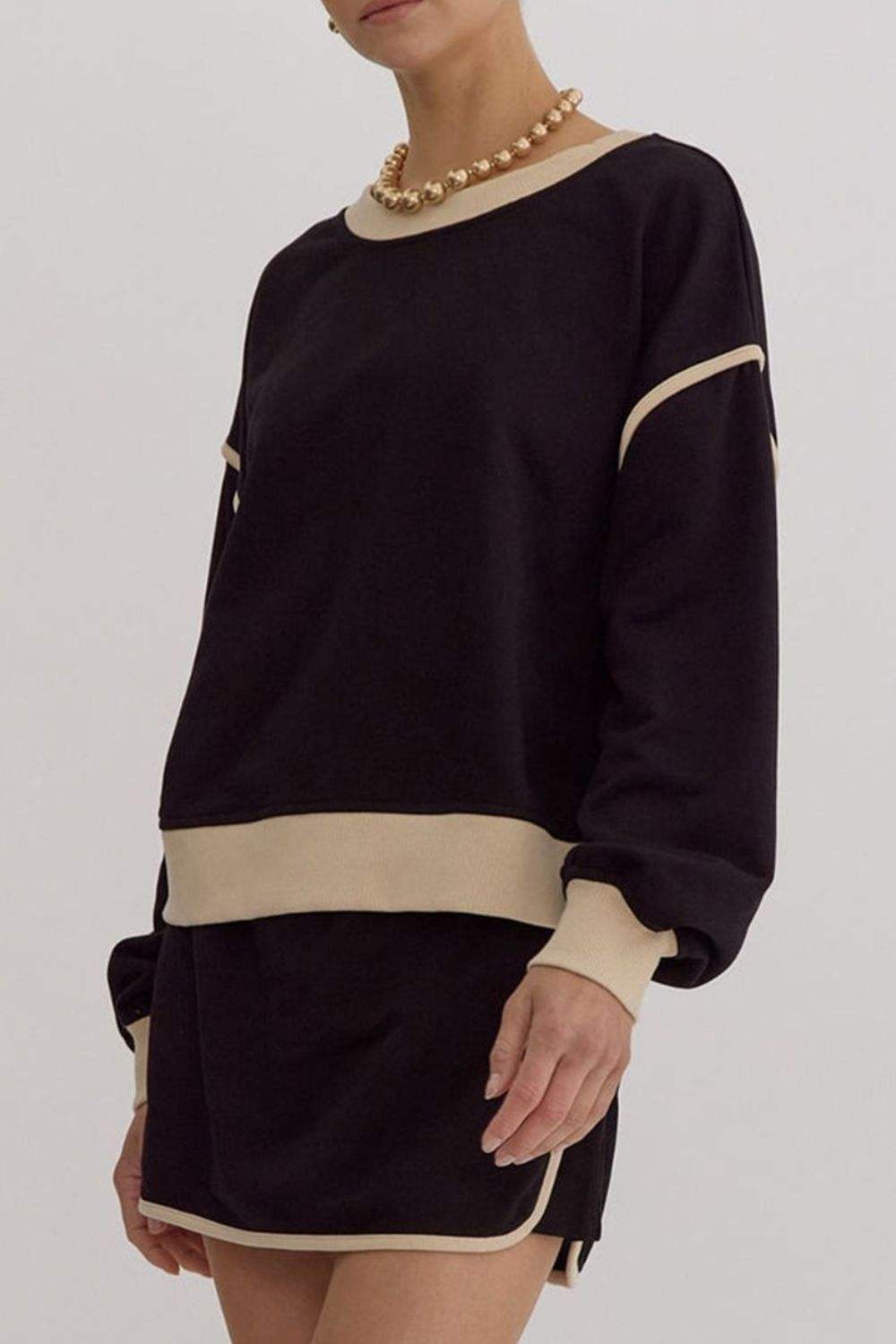 Contrast Trim Round Neck Top and Skort Set - Trendsi - Flyclothing LLC