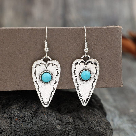 Alloy Turquoise Heart Dangle Earrings - Trendsi