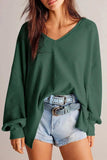 Waffle-Knit V-Neck Long Sleeve Top - Trendsi - Flyclothing LLC