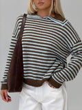 Striped Knit Dropped Shoulder Sweater - Trendsi - Flyclothing LLC