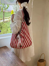 Striped Canvas Tote Bag - Trendsi - Flyclothing LLC