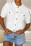 Button Up Round Neck Short Sleeve Knit Top - Trendsi - Flyclothing LLC