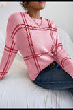 Contrast Round Neck Long Sleeve Sweater - Trendsi