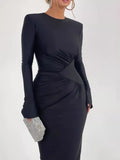 Ruched Long Sleeve Bodycon Maxi Dress - Trendsi - Flyclothing LLC