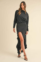 Mable Backless Asymmetric Ruffle Hem Dress - Trendsi - Flyclothing LLC