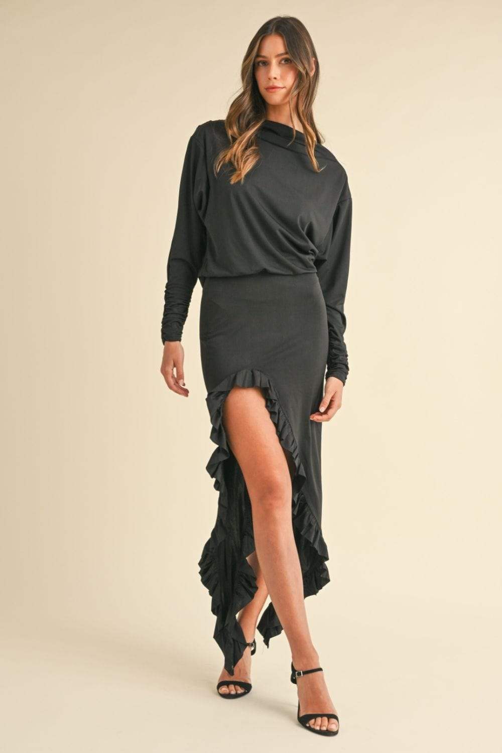 Mable Backless Asymmetric Ruffle Hem Dress - Trendsi - Flyclothing LLC