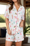Printed Short Sleeve Top and Shorts Lounge Set - Trendsi