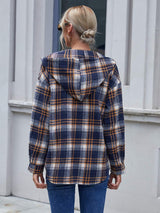 Plaid Button Up Long Sleeve Hooded Jacket - Trendsi - Flyclothing LLC