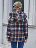 Plaid Button Up Long Sleeve Hooded Jacket - Trendsi