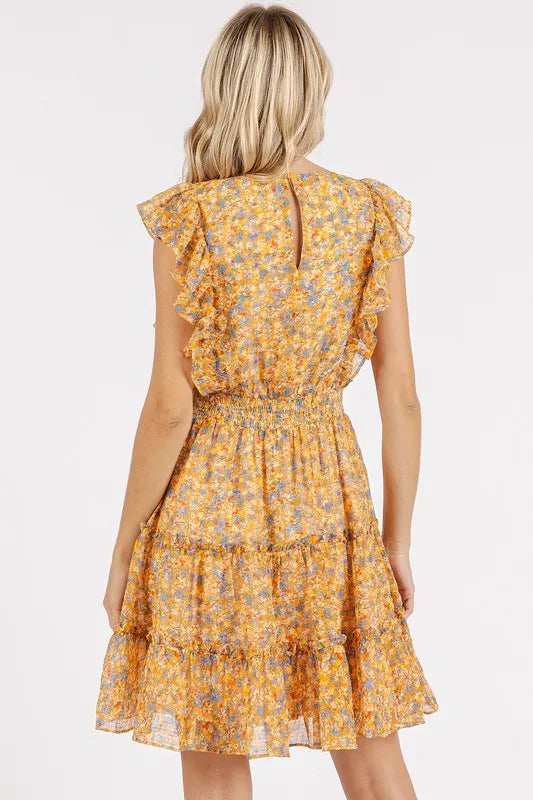 Mittoshop Ditsy Floral Print Ruffle Chiffon Mini Dress - Trendsi - Flyclothing LLC