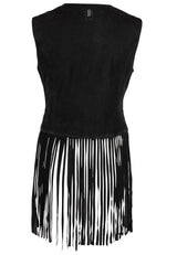 Katy RF Fringe Leather Vest, Black