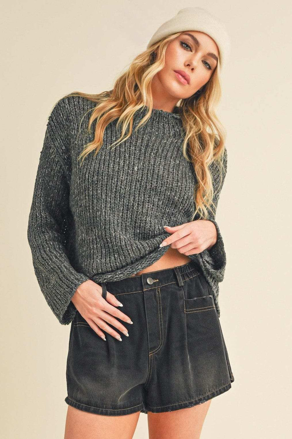 Aemi + Co Mock Neck Long Sleeve Sweater - Trendsi - Flyclothing LLC