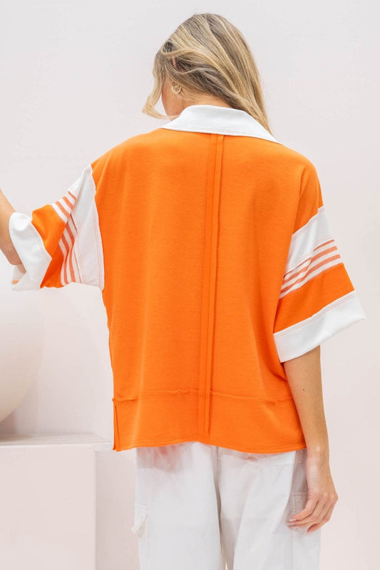 Hailey & Co Full Size Contrast Stripe Polo Shirt - Trendsi