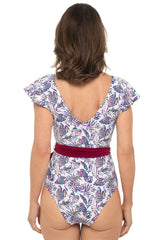 Women's Coconut Grove Flutter Sleeve Swimsuit | Magnolia Pink Beach Leaves