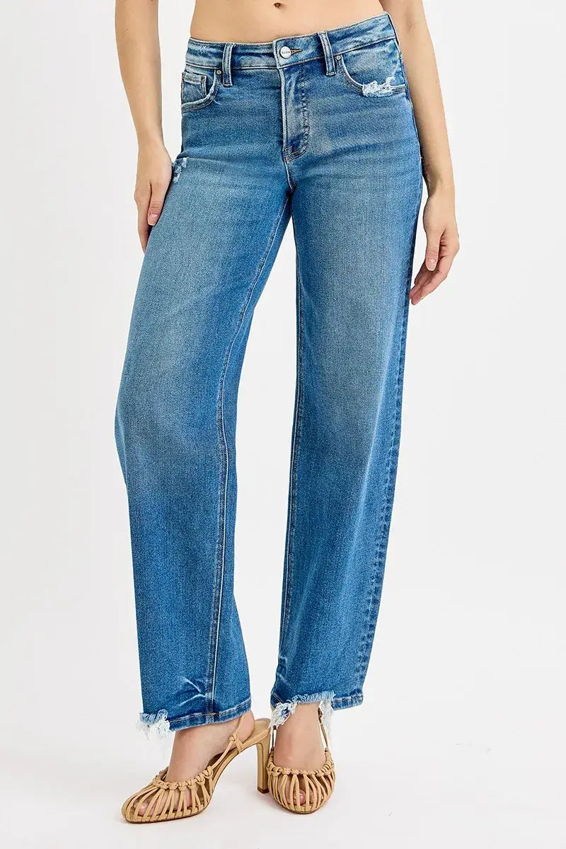 RISEN Full Size Mid Rise Baggy Jeans Plus Size - Trendsi - Flyclothing LLC